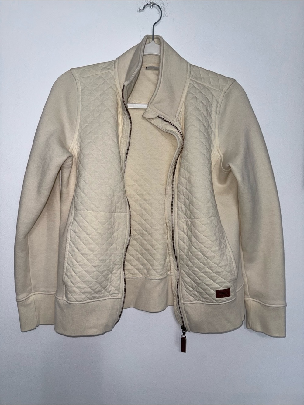 L.L. Bean Cream Quilted Front Bomber Jacket